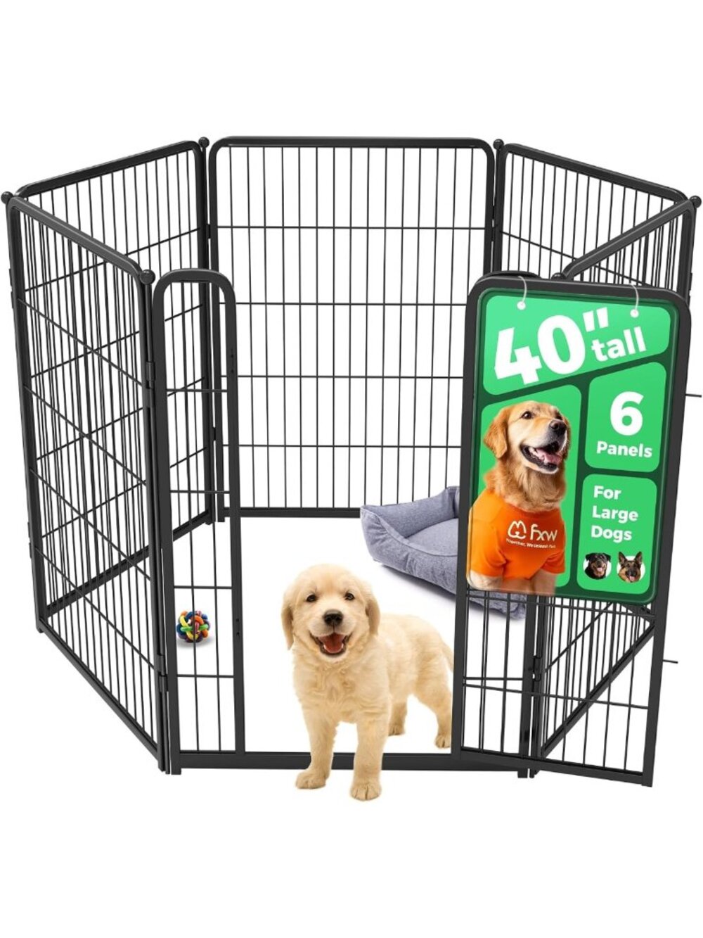 Indoor Dog Playpen 40" H, 6 Panels for Medium & Large Dogs | Heavy-Duty, Easy